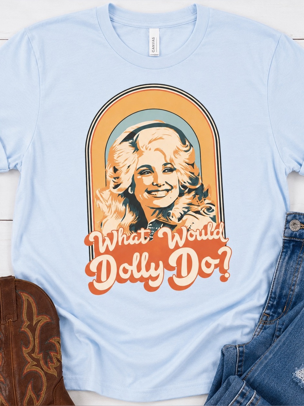 Blue Graphic Tee - 'What Would Dolly Do?' Dolly Parton Tshirt